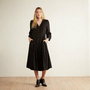 Just Female Jena Black Button Front Midi Dress Small